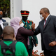 Hassan is greeted by Kenya’s president Uhuru Kenyatta in Nairobi on May 4.